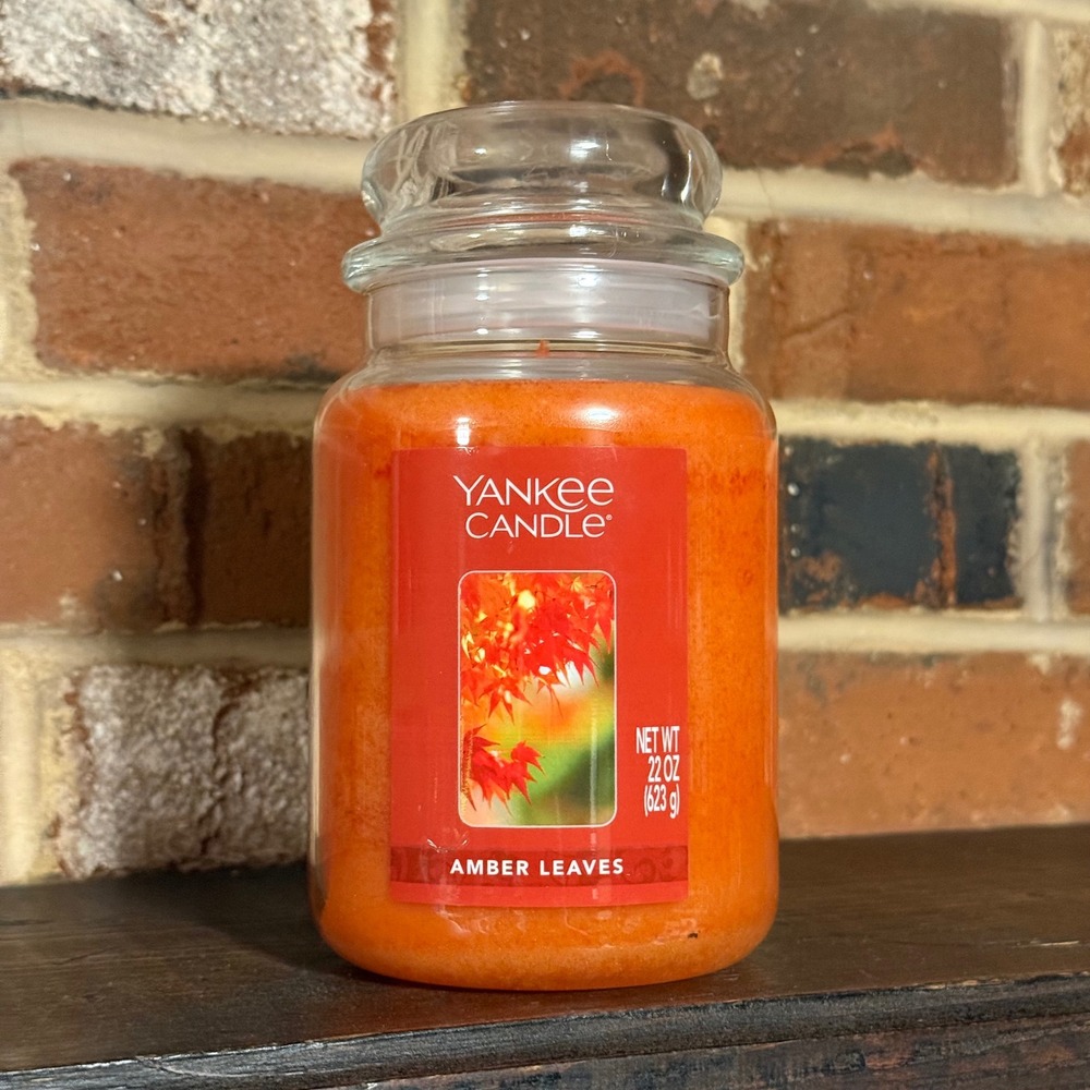Yankee Candle Amber Leaves Large Jar Scented Candle 22 oz‎ Orange Fall Decor New